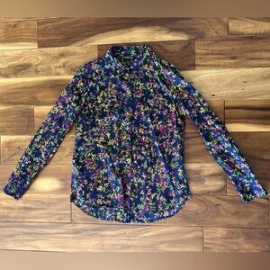 Eddie Bauer Navy Floral Button Up Shirt size Medium